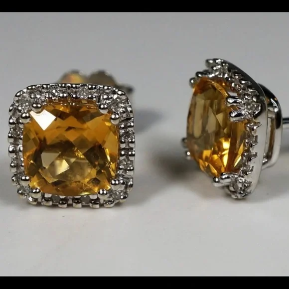 14k gold citrine diamonds earrings